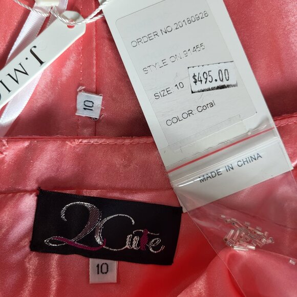 NWT~$495~2CUTE~6/8~CORAL 2 PIECE CROP TOP RHINESTONE BEADED MAXI PROM DRESS - Picture 15 of 16